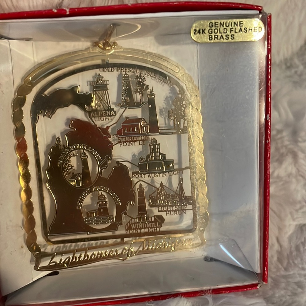Nation’s Treasures Lighthouses of Michigan 24K Gold Flashed Brass Ornament